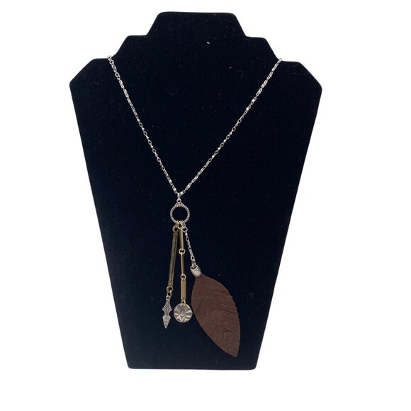 Target Women's Bohemian Style Silver Tone Necklace Dangling Charms Leaf Pendant - Picture 1 of 8